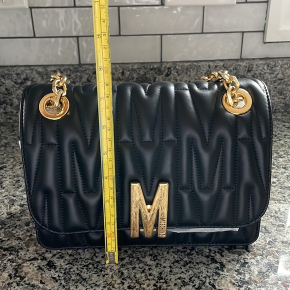 Authentic Moschino m logo monogram medium crossbody bag black and gold - Picture 14 of 16